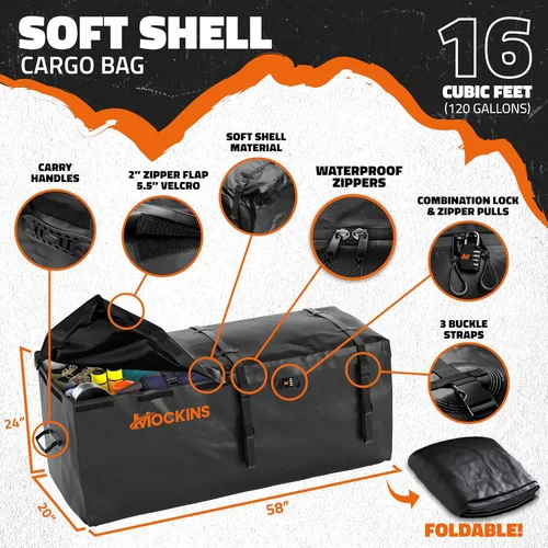 Miniatura 4 de Mockins Portaequipajes de enganche de remolque resistente de 60"x20"x6" con soporte para placa de matrícula y bolsa de carga impermeable de 16 pies