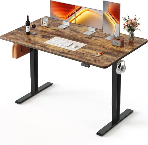 Miniatura 17 de FEZIBO Escritorio de pie, 48 × 24 pulgadas, altura eléctrica ajustable, para sentarse y ponerse de pie, escritorio de oficina para computadora