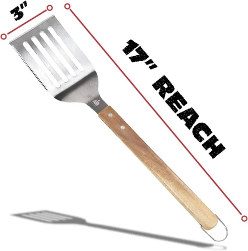 Miniatura 7 de Juego de 3 accesorios para barbacoa – Pinzas para barbacoa – Juego de espátula y tenedor – Herramientas resistentes de acero inoxidable