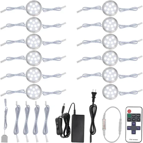Miniatura 9 de Curio - Kit de luces LED redondas regulables, cableadas, enlazables e inalámbricas, regulables y redondas, 120 V, con cable sobre gabinete, 12 12