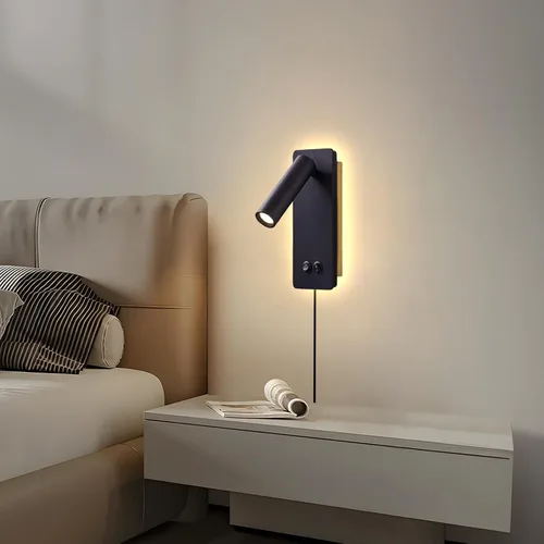 Miniatura 5 de Luces LED de pared de lectura para dormitorio, lámpara de pared nocturna con luz de fondo, apliques de pared ajustables con cable enchufable, Blanco