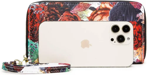 Miniatura 86 de Cartera de mano para mujer, estilo bohemio, con RFID, elegante, espaciosa con correa para viajes, capacidad para tarjetas, teléfono, dinero