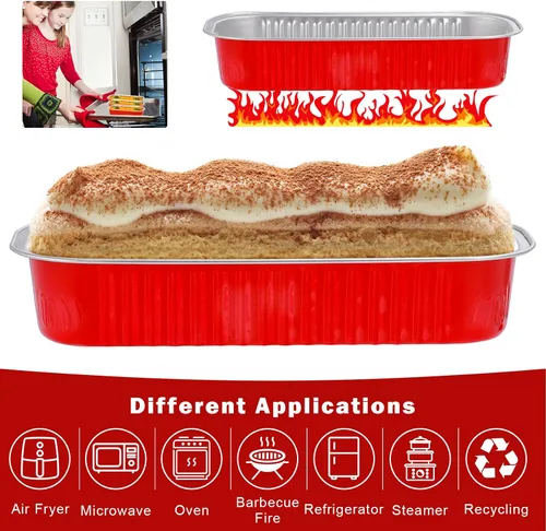 Miniatura 2 de Paquete de 100 mini moldes para pan de Navidad con tapas, mini moldes para pasteles con tapas y cucharas, moldes de papel de aluminio de 6.8 onzas
