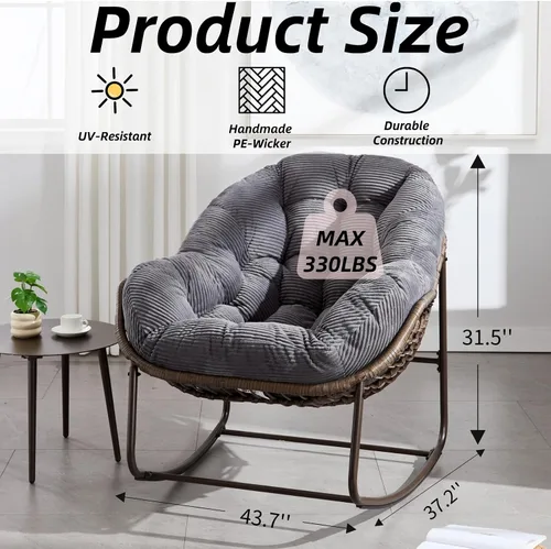 Miniatura 2 de Mecedora para porche delantero para interiores y exteriores, silla reclinable acolchada de ratán, para patio, jardín, sala de estar