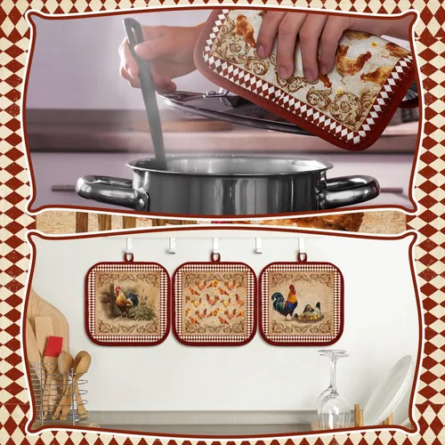 Miniatura 5 de Bencailor 12 soportes para ollas con bolsillo para cocina, guantes calientes para horno, bolsa de galletas, guantes de horno para cocina, regalo