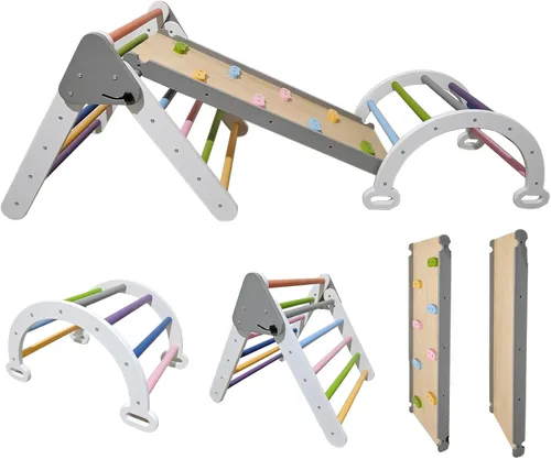 Pikler - Juego de escalada triangular para niños pequeños 7 en 1, juego de escalador de interior de arco iris, plegable, juguete de escalada de
