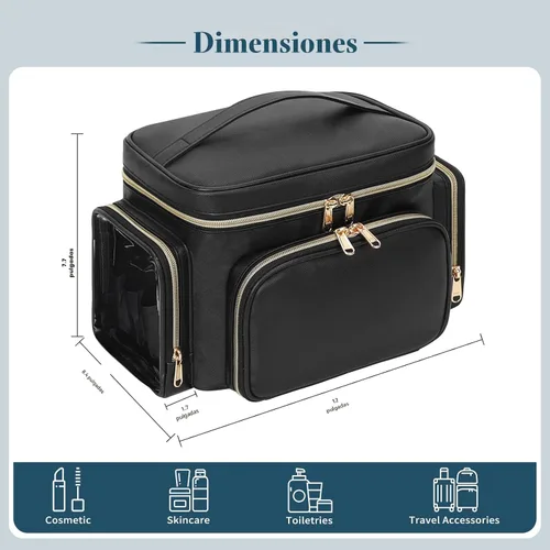 Miniatura 6 de Bagmoly Bolsa de maquillaje grande, organizador portátil de maquillaje para mujeres y niñas con compartimento para brochas de maquillaje y dos