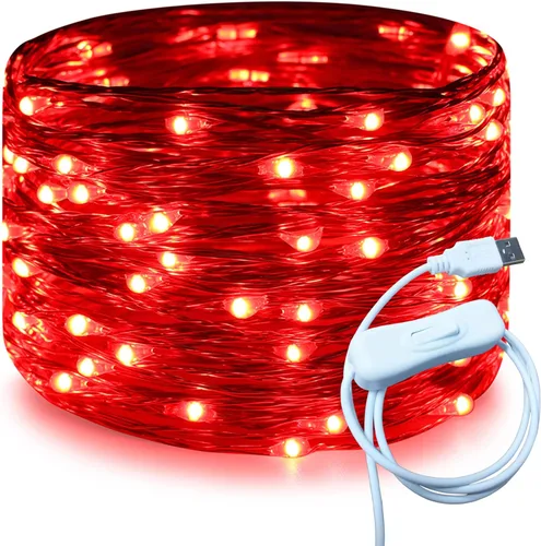 Miniatura 11 de RUICHEN Alambre de cobre de 33 pies, 100 luces LED USB con interruptor de encendido/apagado, verde