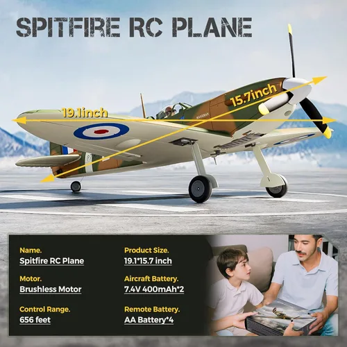 Miniatura 6 de CKYSCHN Avión RC sin escobillas Spitfire 19.685 in - 4CH VOLANTEXR RC Avión con giroscopio de 6 ejes, avión de control remoto RTF de 2.4G