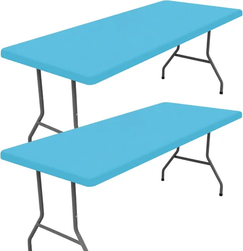 Miniatura 48 de Moosfor Paquete de 2 manteles rectangulares de elastano de 4 pies, elásticos y ajustables para pícnic, cubierta de mesa de patio elástica y lavable