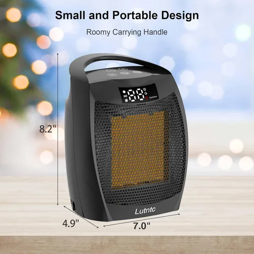 Miniatura 6 de Calentador portátil de cerámica de 1500 W, calentamiento rápido, pantalla digital con controles táctiles, mango integrado, protección contra
