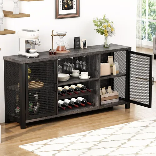 Miniatura 5 de Launica - Gabinete de barra de licores industrial, gabinete de vino rústico, gabinete de aparador buffet para licores y vasos, gabinete de barra