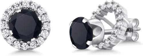 Miniatura 181 de Gem Stone King Aretes redondos de plata de ley 925 de 0.236 in con piedra natal extraíble para mujer