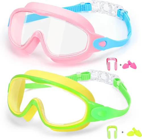 Miniatura 10 de EverSport Paquete de 2 gafas de natación para niños, gafas de natación antivaho para niñas y niños de 3 a 15 años Espejo morado y rosa