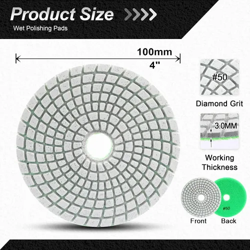 Miniatura 2 de FOCSTOL Almohadillas de pulido húmedo de diamante – Kit de pulido de grano 50 de 4 pulgadas (3.937 in) para granito mármol piedra artificial cuarzo