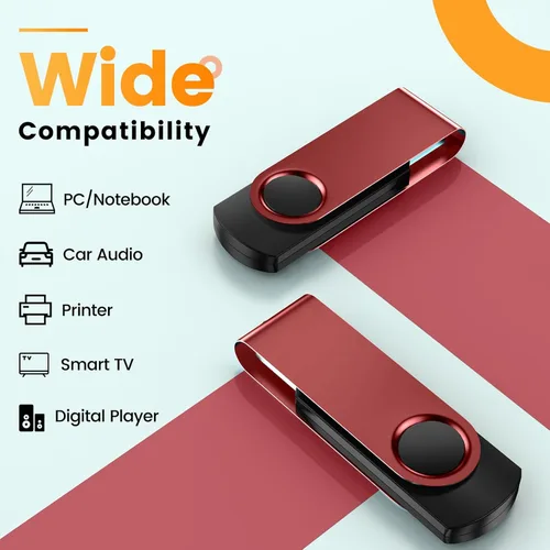 Miniatura 5 de Kepmem Unidades flash USB de 1 GB, paquete de 10 - Memorias USB 2.0 metálicas - Pendrive giratorio - Llavero portátil - Rojo