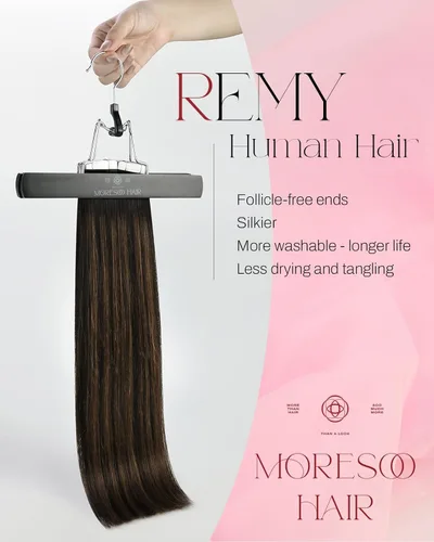 Miniatura 2 de Moresoo Extensiones adhesivas de cabello humano degradado, balayage, mezcla de marrón oscuro con extensiones de color marrón medio, extensiones