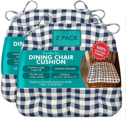 Miniatura 132 de Barnett Home Decor Ticking Stripe Berlin Blue - Almohadilla para silla de comedor con lazos, tamaño mediano 18, relleno de espuma de látex, lavable