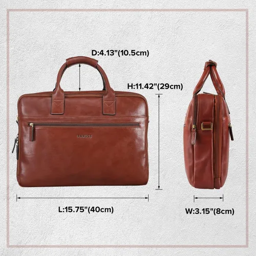 Miniatura 5 de Banuce Full Grains - Maletín de cuero italiano para hombre, funda para laptop de 14 pulgadas, bolsa de mensajero para negocios