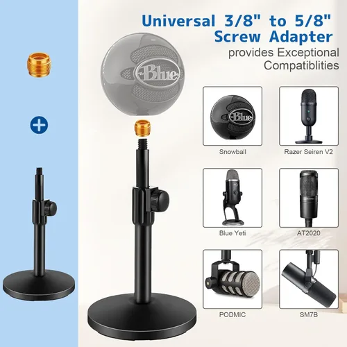 Miniatura 2 de BILIONE Soporte de micrófono de escritorio versátil, soporte de micrófono de mesa ajustable con clip de micrófono grande, clip para teléfono