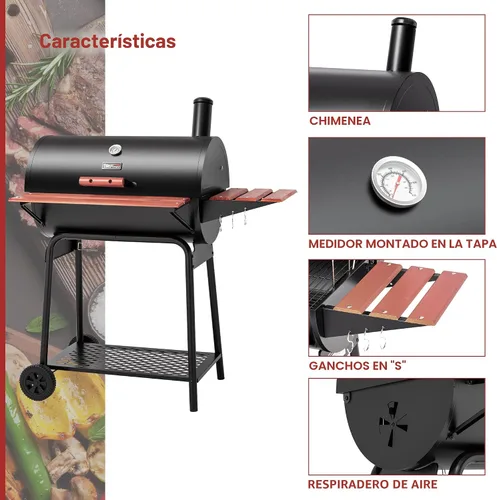 Miniatura 6 de Royal Gourmet CC1830V - Parrilla de carbón de 30 barriles con mesa lateral delantera pintada en madera, 4045 cm² de espacio de cocción
