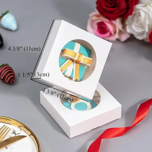 Miniatura 4 de RomanticBaking Paquete de 50 cajas de galletas individuales de 4 3/8 pulgadas x 4 3/8 pulgadas x 1 1/5 pulgadas, cajas de panadería para fiestas
