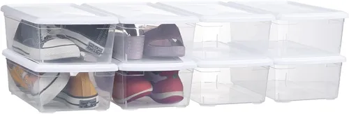 8 cajas de plástico para zapatos, contenedores de almacenamiento apilables transparentes con tapas, cajas de almacenamiento rectangulares Blanco
