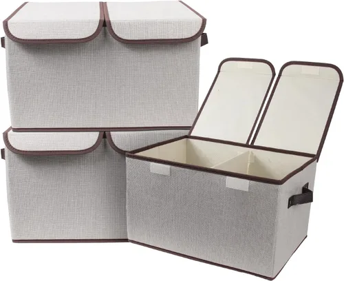 Miniatura 13 de Caja de almacenamiento plegable de tela, 16.5 x 11.8 x 9.8 pulgadas (largo x ancho x alto), con doble tapa y divisores, organizador grande