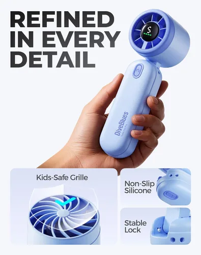 Miniatura 8 de iTurbo - Ventilador turbo de mano, mini ventiladores de mano portátiles plegables, batería recargable, pantalla LED de alta velocidad de 5