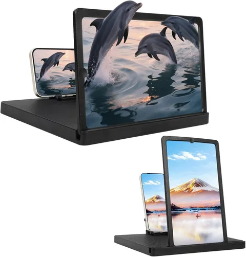 Lupa de pantalla para teléfono celular, Lupa 3D HD con proyector de pantalla agrandada para películas, videos y juegos, soporte de teléfono plegable