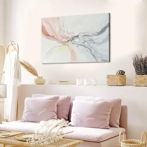 Miniatura 7 de Lienzo abstracto rosa para pared, pintura al óleo pintada a mano en rosa y gris, arte moderno con forma de flujo de agua para dormitorio, sala