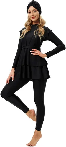 Miniatura 4 de Conjunto de 3 piezas de traje de baño para mujer, camiseta de manga larga, pantalones y hijab, traje de baño musulmán islámico de cuerpo completo