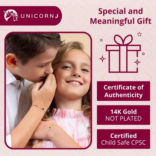 Miniatura 14 de UNICORNJ Pulsera de identificación de oro de 14 quilates grabable para niñas, niños y bebés, pulseras personalizadas con nombre de cadena Figaro