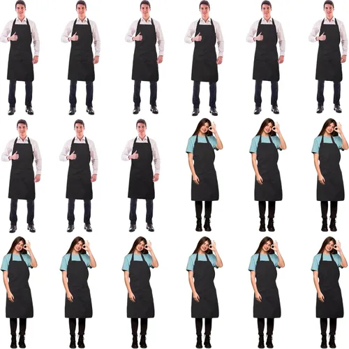 Syhood Paquete de 18 delantales con babero a granel unisex liso ajustable con bolsillo para chef cocinero, manualidades, cocina, pintura (negro)