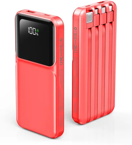 Miniatura 9 de RONEGN Cargador portátil con cable integrado, cargador de batería de carga rápida USB C, pantalla LED de 10000 mAh, 5 salidas y 3 entradas