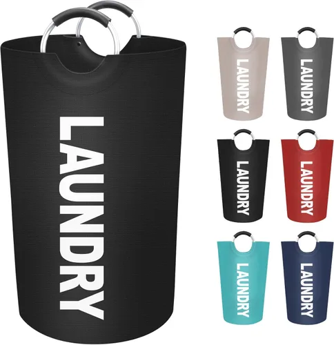 Cesta de lavandería grande de 90 litros, cesta de lavandería impermeable independiente, cesta plegable para ropa alta, fácil de transportar con asas