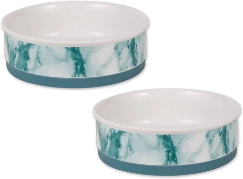 Bone Dry Cuencos de cerámica antideslizantes para mascotas, aptos para lavavajillas, juego grande, 7.5 x 2.4, verde azulado, 2 unidades