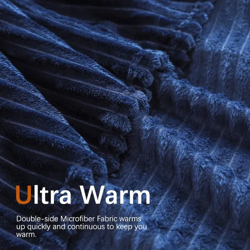 Miniatura 3 de SE SOFTEXLY Mantas de forro polar a rayas, mantas suaves y más cálidas, para todas las temporadas, manta ligera de franela de microfibra para cama
