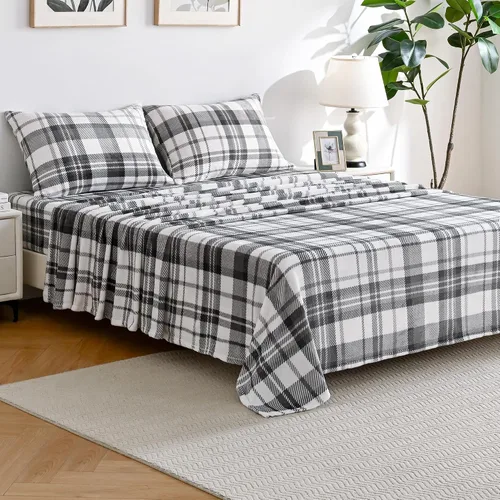 Miniatura 89 de Viviland Juego de sábanas de microforro polar tamaño matrimonial, sábanas ajustadas tipo franela para Navidad con bolsillo de 15" de profundidad