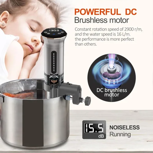 Miniatura 3 de KitchenBoss Sous Vide - Máquina de cocción al vacío: Circulador de inmersión térmica ultra silenciosa de 1100 W IPX7 resistente al agua, pantalla