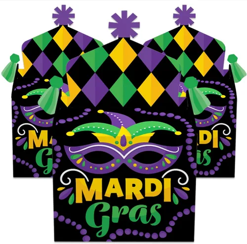 Miniatura 2 de Big Dot of Happiness Máscara colorida de Mardi Gras, caja de golosinas, recuerdos de fiesta, cajas de golosinas para fiesta de máscaras, juego de 12