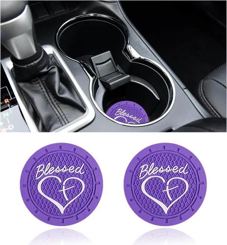 Dickno 2 piezas posavasos para portavasos de automóvil, 2.76 pulgadas cruz bendita y corazón tapete de bebida cristiano, PVC suave antideslizante a