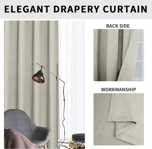 Miniatura 4 de Easy-Going - Cortinas opacas con aspecto de lino para oscurecer la habitación, con ojales para ventana, cortinas para dormitorio, sala de estar