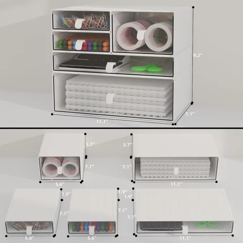 Miniatura 3 de Juego de organizador de escritorio, cajas de almacenamiento apilables blancas y transparentes a prueba de polvo para escritorio, oficina, baño