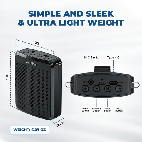 Miniatura 4 de WinBridge - Amplificador de voz con micrófono portátil, micrófono para profesor para aula, altavoz de guía turístico, micrófono de auriculares