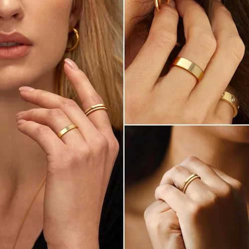 Miniatura 4 de GIEOGOCN Anillos de oro para mujer que no se deslustra, delicados anillos apilables chapados en oro de 14 quilates para mujeres, adolescentes