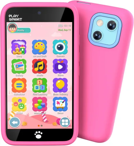 Miniatura 9 de MOMILLA Juguetes para niños, teléfono inteligente, cámara dual con calcomanías, pantalla táctil de 3.97 pulgadas, más de 200 juegos educativos