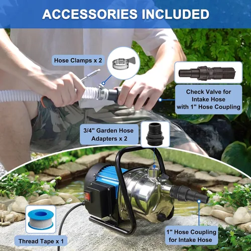 Miniatura 6 de FLUENTPOWER 1HP Bomba de transferencia de jardín portátil, bomba eléctrica de refuerzo de rociadores de 900 GPH, bomba de chorro de pozo poco