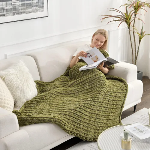 Miniatura 17 de Maetoow Manta de punto grueso de felpilla (40 x 50 pulgadas), hecha a mano, cálida y acogedora para sofá, cama, decoración del hogar, banco