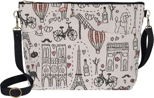 Bolsa de tapiz para mujer, bolso de hombro, bolso grande con cremallera hecho a mano en los Estados Unidos